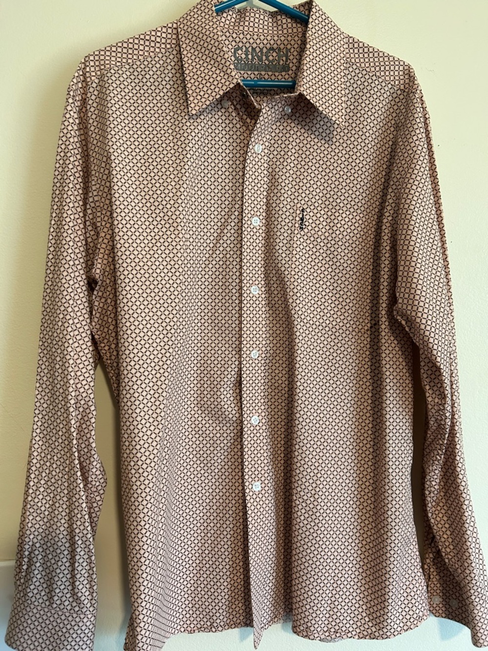 Cinch Men's Light Pink Geometric Long-Sleeve Button-Down Shirt